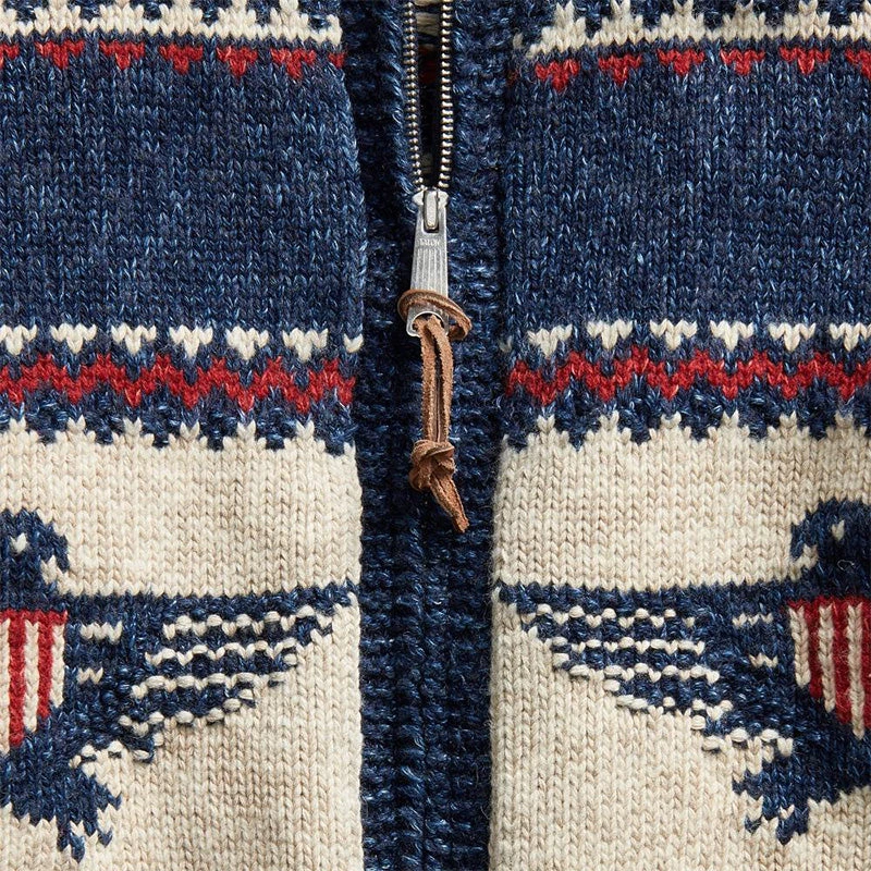 RRL By Ralph Lauren Logo Cotton-Blend Full-Zip Cardigan Indigo Cream Multi 6 RRL By Ralph Lauren Logo Cotton-Blend Full-Zip Cardigan Indigo Cream Multi - Image 4