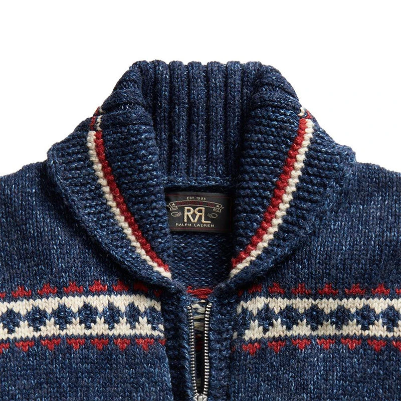 RRL By Ralph Lauren Logo Cotton-Blend Full-Zip Cardigan Indigo Cream Multi 7 RRL By Ralph Lauren Logo Cotton-Blend Full-Zip Cardigan Indigo Cream Multi - Image 5