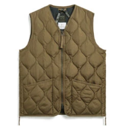 Taion Military Zip V Neck Vest L. Brown