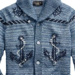 RRL By Ralph Lauren Hand Knit Shawl Cardigan Blue Indigo -All Style Shop RRL by Ralph Lauren Hand Knit Shawl Cardigan Blue Indigo 16060 3