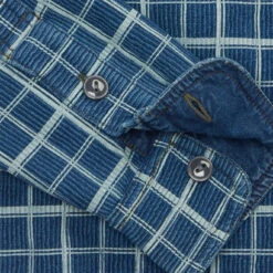 RRL By Ralph Lauren Checked Ribbed Jersey Popover Work Shirt Indigo/Cream -All Style Shop RRLbyRalphLaurenCheckedRibbedJerseyPopoverWorkShirtIndigoCream30078 3