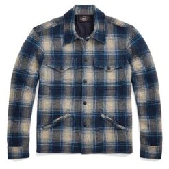 RRL By Ralph Lauren Plaid Wool-Cashmere Workshirt Jumper Blue Multi