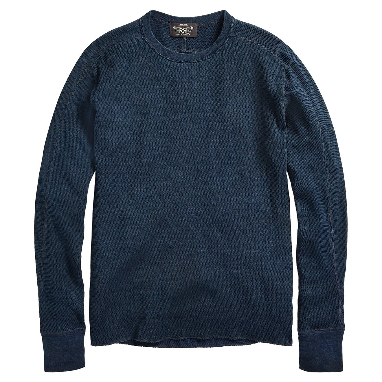 RRL By Ralph Lauren Jacquard-Knit Crew Neck L/S T-Shirt Rinsed Blue Indigo 3 RRL By Ralph Lauren Jacquard-Knit Crew Neck L/S T-Shirt Rinsed Blue Indigo