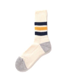 RoToTo Coarse Ribbed Oldschool Crew Socks Navy / Yellow